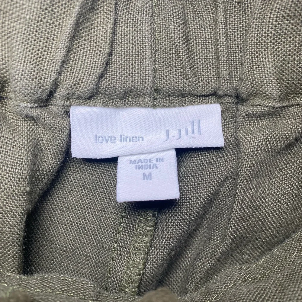 J. Jill Love Linen Tapered Leg Pull On Cropped Joggers Pants Olive Green Sz Med - Picture 9 of 11